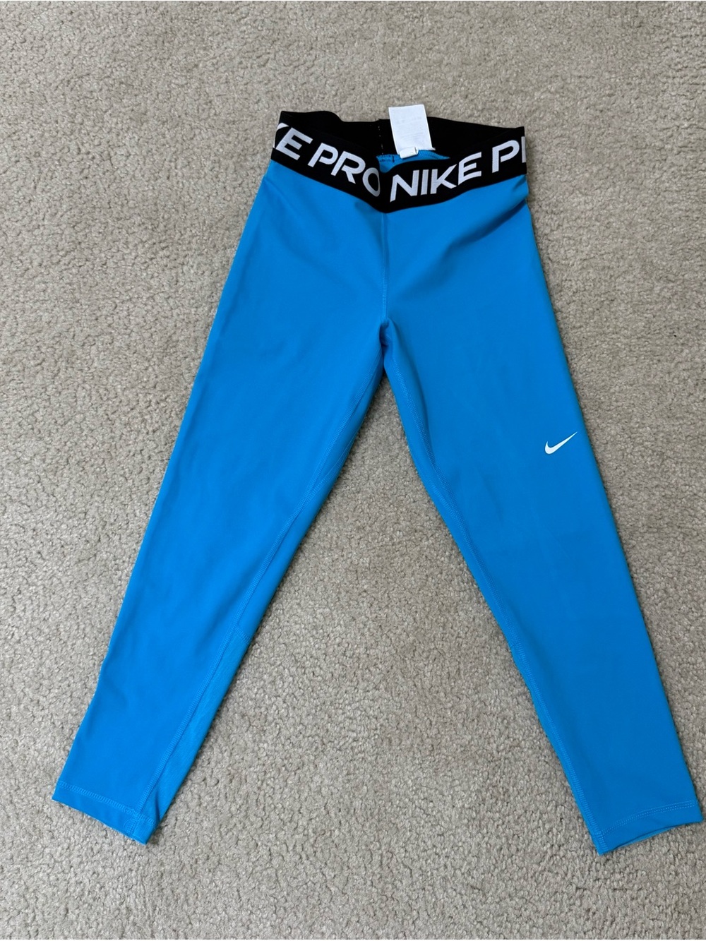 Nike Pro Bright Blue Compression Leggings with Black Waistband